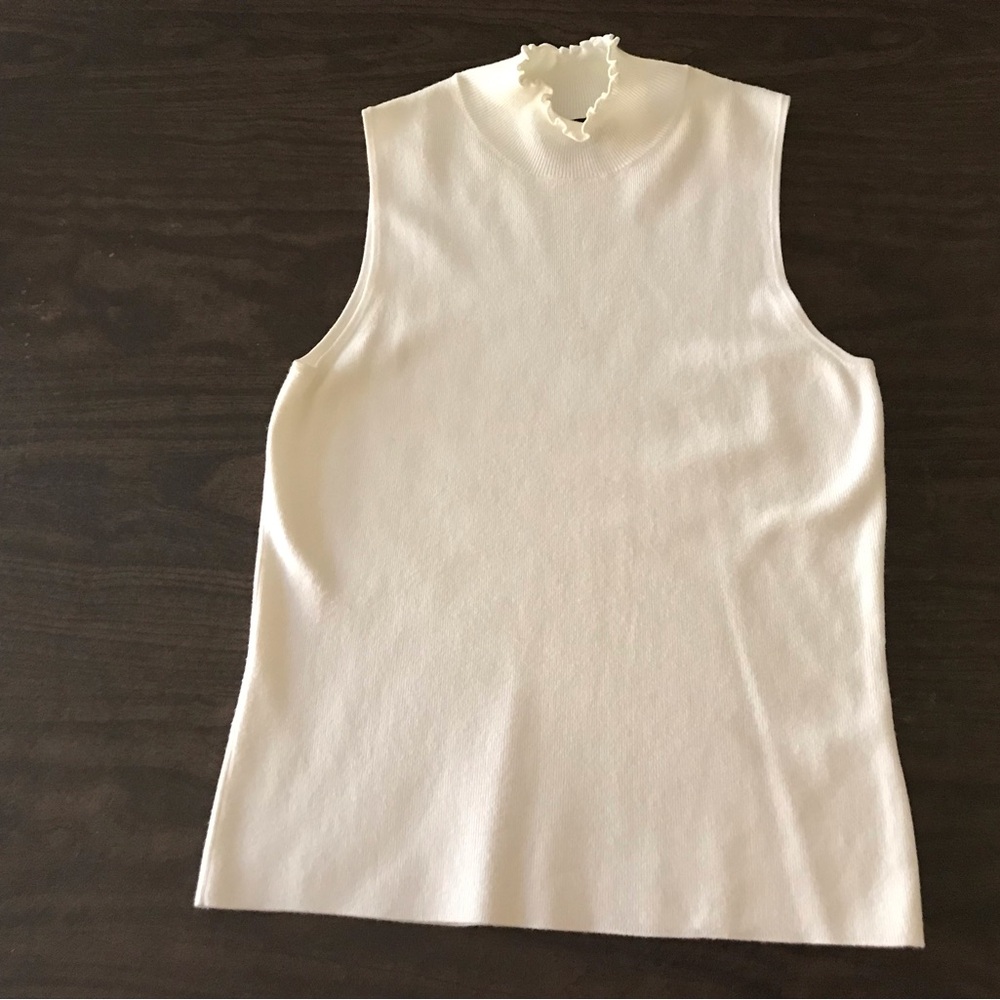 White Etc small sleeveless Shell with ruffle neck